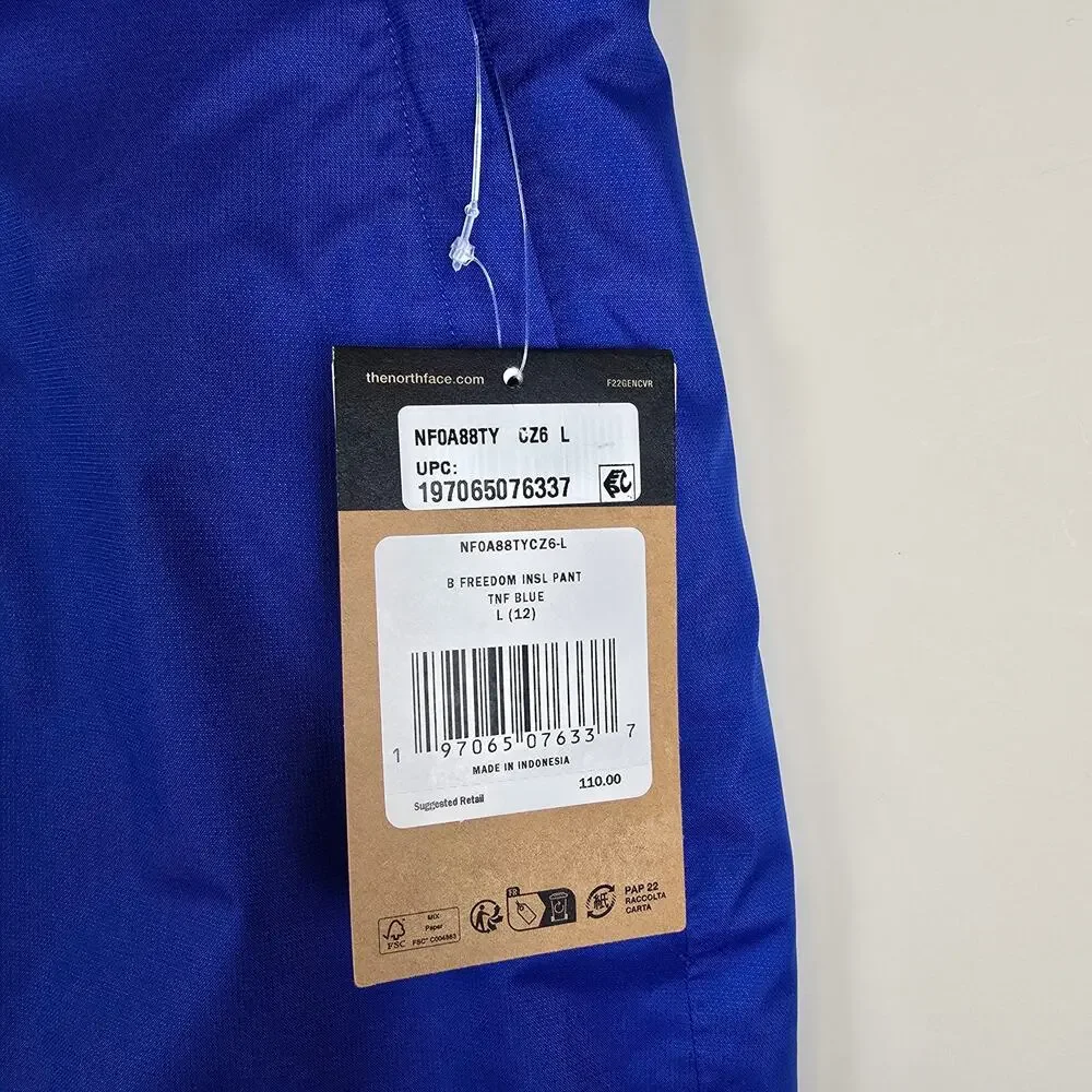 The North Face Boys Size L/12 Freedom Insulated Snow Pants TNF Blue Winter Ski